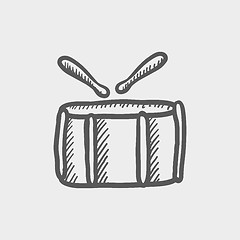 Image showing Snare drum with stick sketch icon