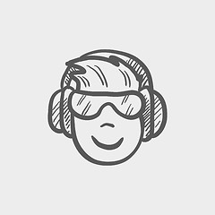Image showing Head with headphone and glasses sketch icon