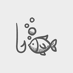 Image showing Fish with hook sketch icon