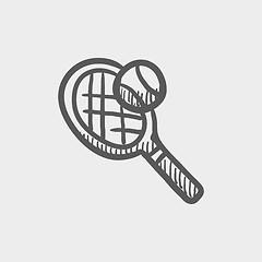 Image showing Tennis racket and ball sketch icon