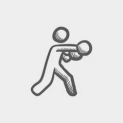 Image showing Boxing man punch sketch icon