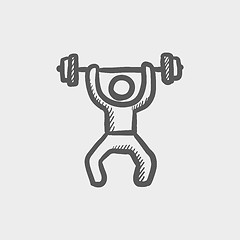 Image showing Weightlifter man with barbell sketch icon