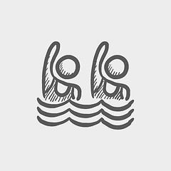 Image showing Two boys swimmer sketch icon