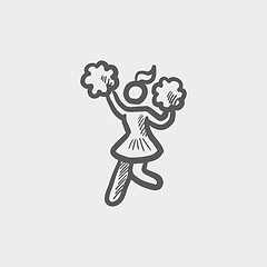 Image showing Cheerleader with pom sketch icon