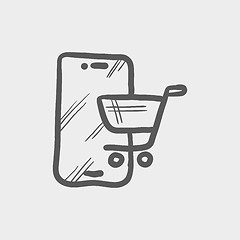 Image showing Shopping cart signboard sketch icon