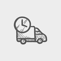 Image showing On time delivery van sketch icon