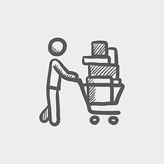 Image showing Shopping cart full of shopping bags sketch icon