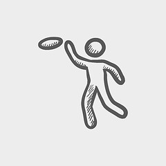 Image showing Man catching a flying disc sketch icon