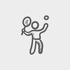 Image showing Tennis player in serving position sketch icon