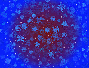 Image showing fabulous snowflakes on blue and crimson background