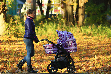 Image showing woman with perambulator in the park