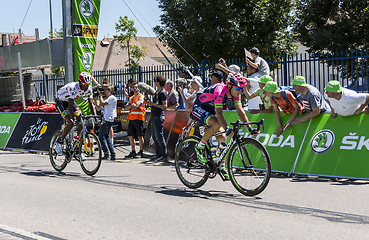 Image showing Two Cyclists of the Breakaway - Tour de France 2015