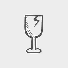 Image showing Broken glass wine, fragile sketch icon