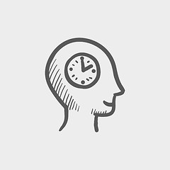 Image showing Clock in head sketch icon