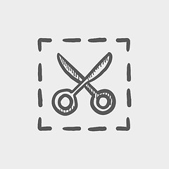 Image showing Scissors with cut lines sketch icon