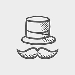 Image showing Vintage fashion hat and mustache sketch icon
