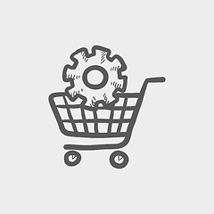 Image showing Shopping cart with gear sketch icon