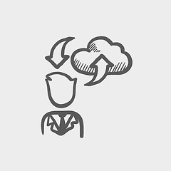 Image showing Man with cloud uploading and downloading arrows sketch icon