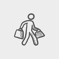 Image showing Man carrying shopping bags sktech icon