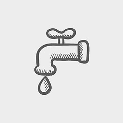 Image showing Faucet with water drop sketch icon