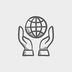 Image showing Two hands holding globe sketch icon