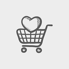 Image showing Shopping cart with heart sketch icon