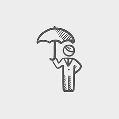 Image showing Man with umbrella sketch icon