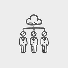 Image showing Three businessmen under the cloud sketch icon