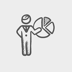 Image showing Businessman pointing at pie chart sketch icon