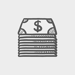 Image showing Stack of dollar bills sketch icon