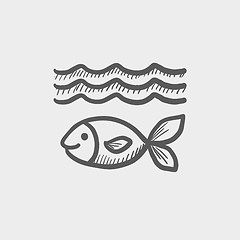 Image showing Fish under water sketch icon