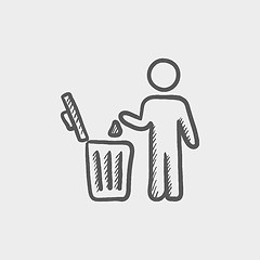 Image showing Man throwing garbage in a bin sketch icon