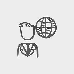 Image showing Businessman with global sketch icon