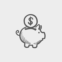 Image showing Piggy bank and dollar coin sketch icon