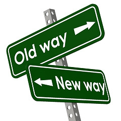 Image showing New way and old way road sign in green color