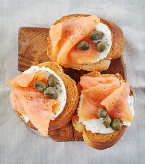 Image showing toasted bread with smoked salmon