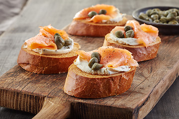 Image showing toasted bread with smoked salmon