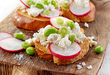 Image showing toasted bread with radish and cottage cheese