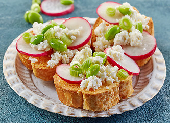 Image showing toasted bread with radish and cottage cheese