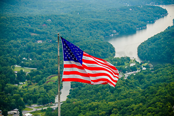 Image showing chimney rock and american flag