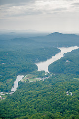 Image showing chimney rock and american flag