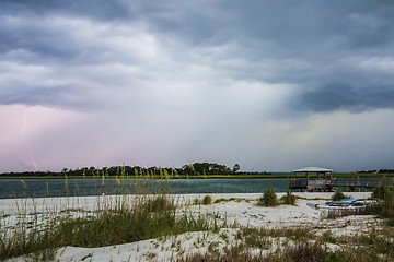 Image showing tybee island beach scenes during rain and thunder storm