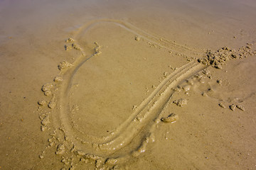 Image showing Heart drawn on the beach sand
