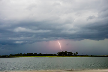 Image showing tybee island beach scenes during rain and thunder storm