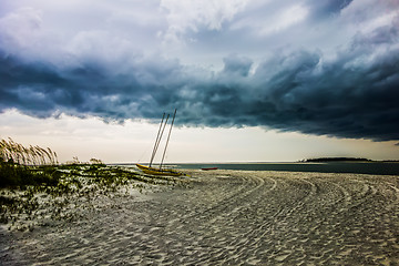 Image showing tybee island beach scenes during rain and thunder storm