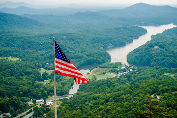 Image showing chimney rock and american flag