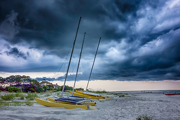 Image showing tybee island beach scenes during rain and thunder storm