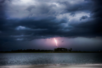 Image showing tybee island beach scenes during rain and thunder storm