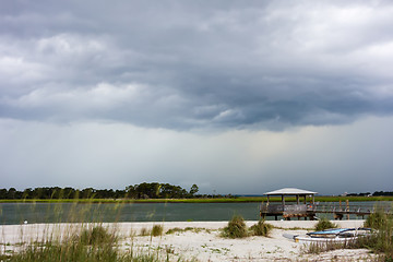 Image showing tybee island beach scenes during rain and thunder storm