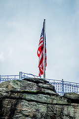 Image showing chimney rock and american flag